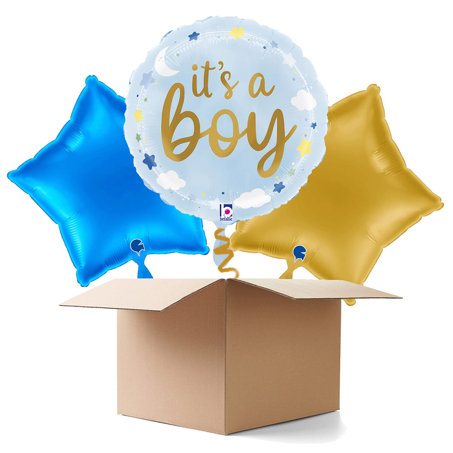 NEU Ballongre It's a Boy Sterne und Wolken, blau, 35cm, 3 Ballons