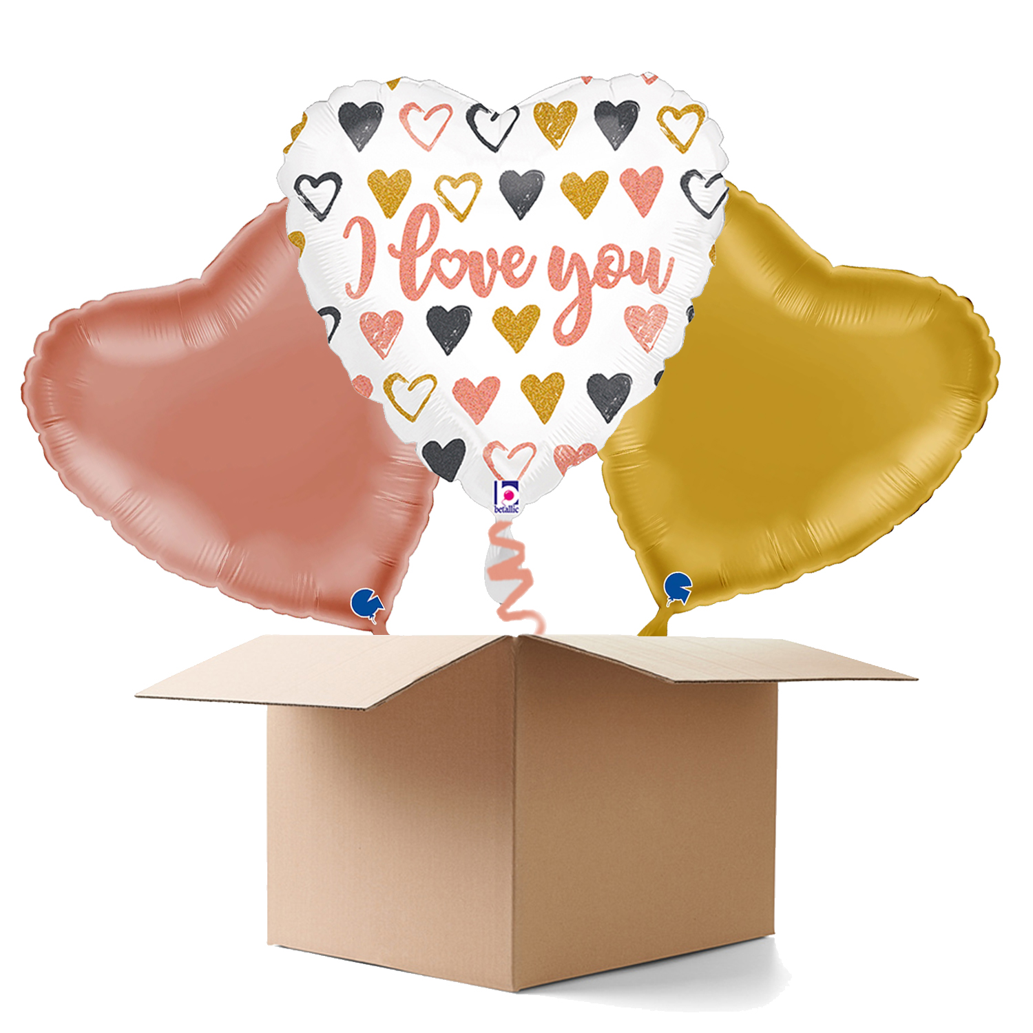 NEU Ballongre Herz I Love You Ros-Gold, 36x36cm, 3 Ballons