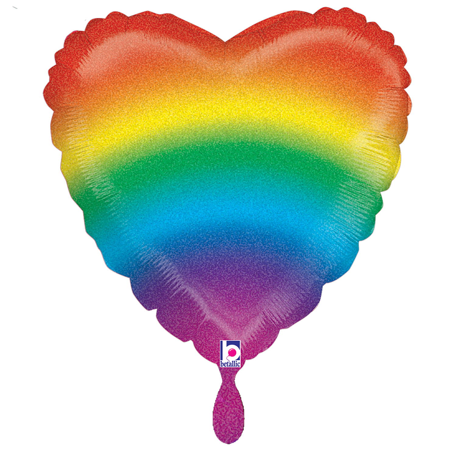 NEU Folienballon Herz Regenbogen, Rainbow Heart Glitter, bunt, 36x36cm