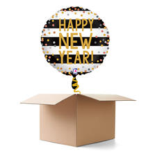 NEU Ballongre Happy New Year Konfetti, schwarz-wei, 35cm, 1 Ballon