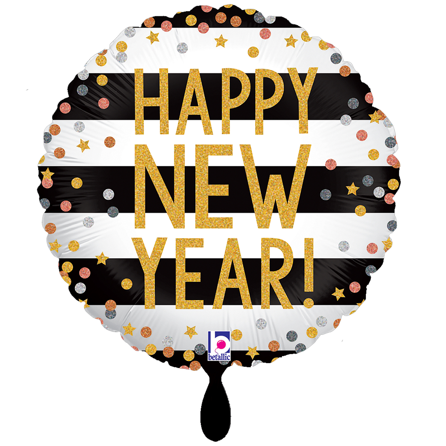NEU Folienballon Happy New Year Konfetti, schwarz-wei, 35cm