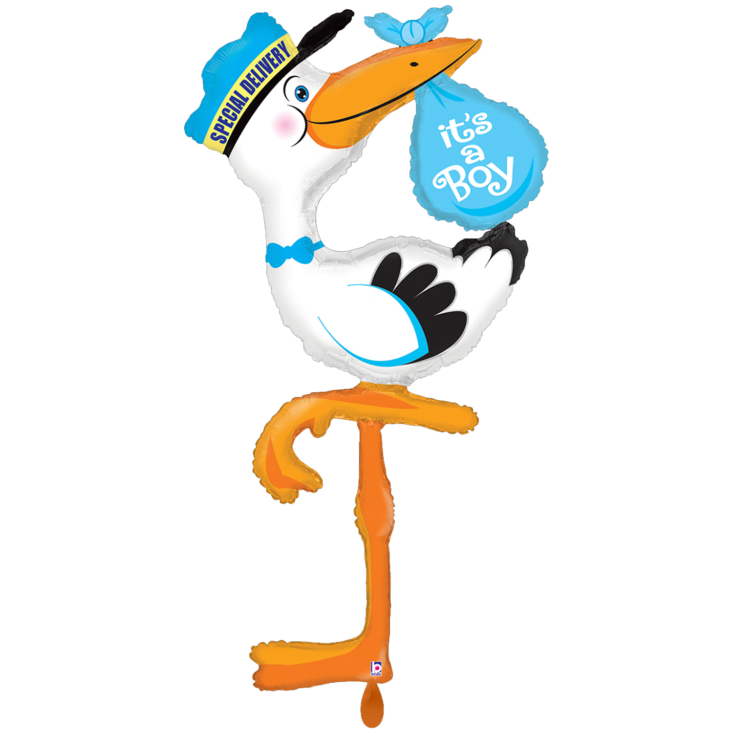 NEU Folienballon Special Delivery Storch, blau, Baby Birthday, 59x173cm
