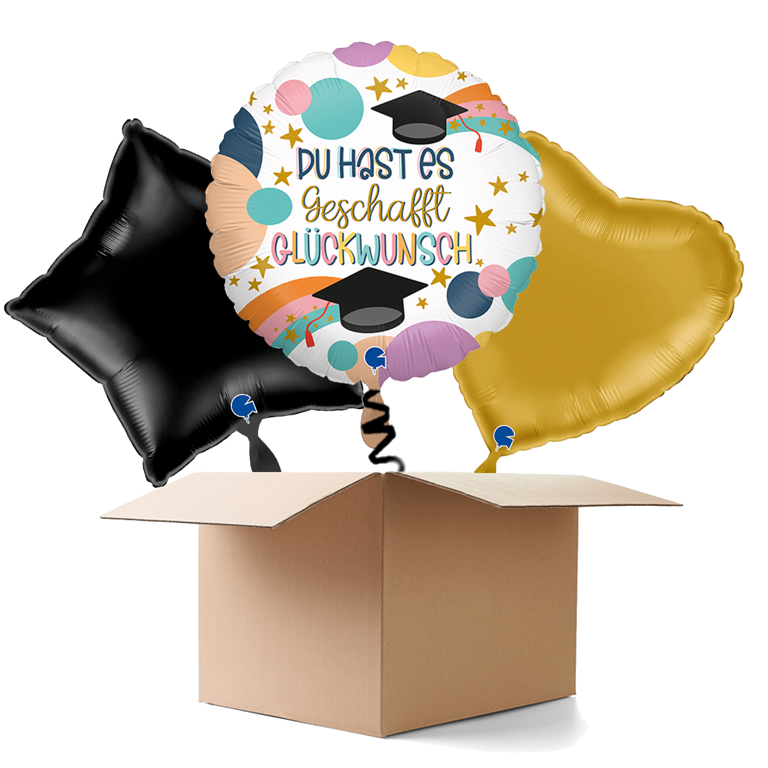 NEU Ballongre Du hast es geschafft, Glckwunsch, bunt, 35cm, 3 Ballons