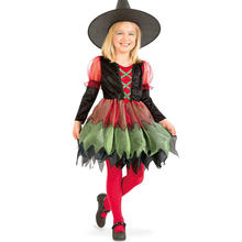SALE Kinder-Kostüm Hexe, rot-schwarz-grün, Gr. 116