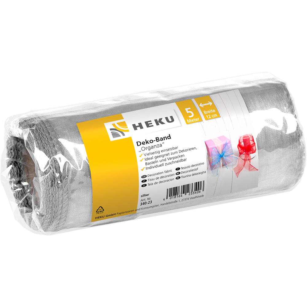SALE Tischlufer / Deko-Band Organza, 5 m x 12 cm, Silber