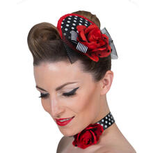 Hut Rockabilly schwarz-wei mit roter Rose