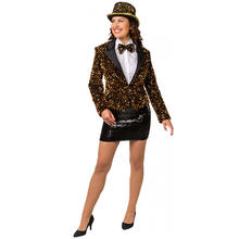 Damen-Kostüm Paillettenjacke Gold, Blazer mit zwei Taschen, Gr. 40
