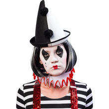 Hut Pierrot Clown mit Pompons, schwarz-weiß