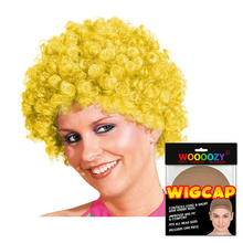 Perücke Unisex Clown, Afro Hair, kleine Locken, gelb - mit Haarnetz