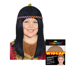 Perücke Kinder Junge Mädchen Indianer Indianerin mit Stirnband, schwarz - mit Haarnetz