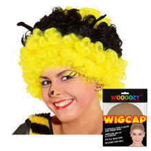 Percke Unisex Biene, Afro Locken mit Fhlern, schwarz-gelb - mit Haarnetz