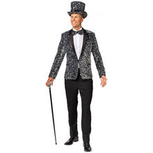 Herren-Kostüm Paillettenjacke Silber, Jackett mit zwei Taschen, Gr. 52