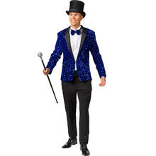 Herren-Kostüm Paillettenjacke Blau, Jackett mit zwei Taschen, Gr. 48