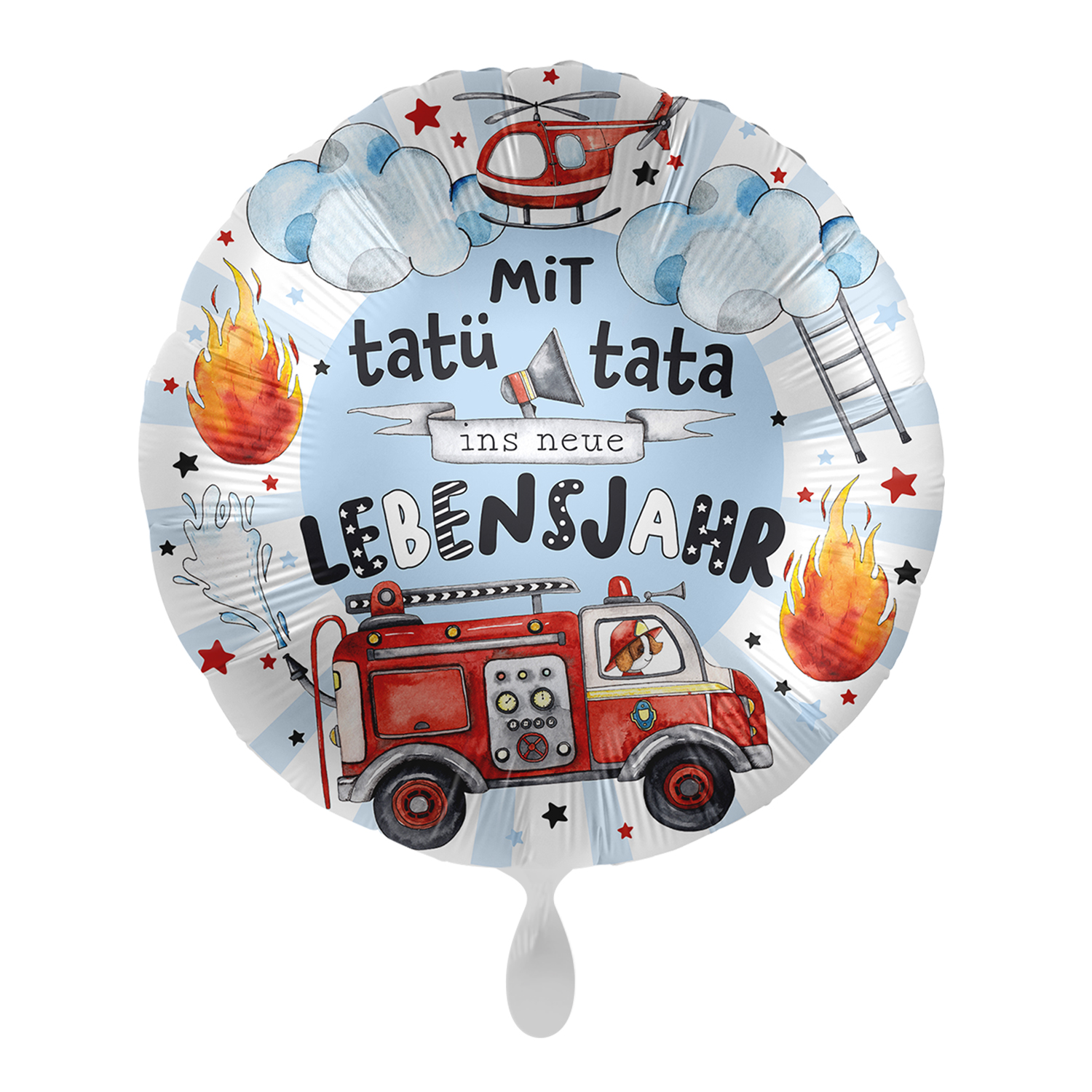 NEU Folienballon Feuerwehr - Mit tat tata ins neue Lebensjahr - ca. 45cm Durchmesser