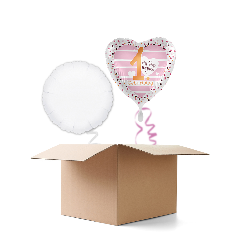 NEU Ballongre Pink Hearts Hip Hip Hurra 1. Geburtstag, 2 Ballons