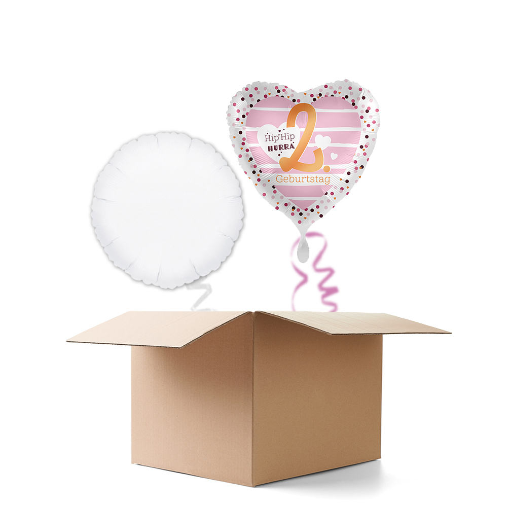 NEU Ballongre Pink Hearts Hip Hip Hurra 2. Geburtstag, 2 Ballons