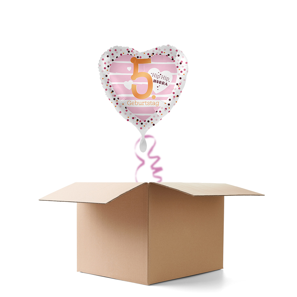 NEU Ballongre Pink Hearts Hip Hip Hurra 5. Geburtstag, 1 Ballon