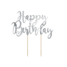 Kuchenstecker / Tortenaufsatz / Cake-Topper Happy Birthday / Geburtstag - Silber, ca. 22,5 cm