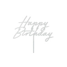 Kuchen�Topper / Aufstecker Happy Birthday / Geburtstag - 18 � 16,5 cm, Silber, Glitter