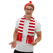 Kostüm-Set Wo ist Walter mit Mütze, Schal und Brille, rot-weiß geringelt