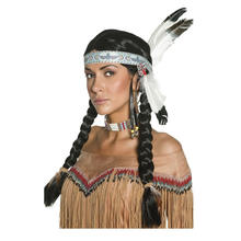 Perücke Damen Indianerin mit Stirnband und zwei gefochtenen Zöpfen, Sioux, schwarz