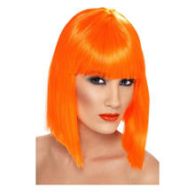 Percke Damen Longbob, Pagenkopf mit Pony, Glam, neonorange