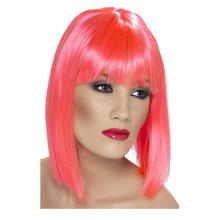 Percke Damen Longbob, Pagenkopf mit Pony, Glam, neonrosa