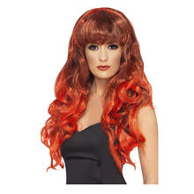 SALE Percke Damen Langhaar mit Pony leicht gewellt, Siren, rot