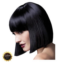 Percke Damen Abgerundeter Bob, Pagenkopf mit Pony, gerade geschnitten, Premium-Qualitt, Lola, schwarz