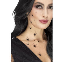 Tattoo Spinnen - Halloween-Klebetattoo-Folie mit 32 Spinnen verschiedener Größe