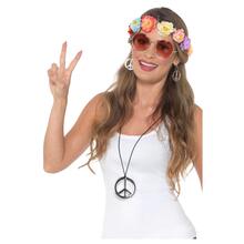 Hippie Festival Set, Mehrfarbig, Bltenstirnband, Brille, Medaillon & Ohrringe