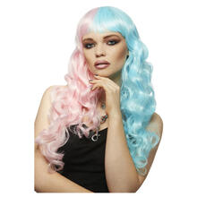 NEU ManicPanic Premium-Damen-Percke Candy Angel, lang und gewellt mit Pony, rosa-blau