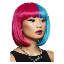 NEU ManicPanic Premium-Damen-Percke Blue Valentine, halblanger Bob mit Pony, blau-rot