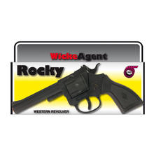 NEU 100-Schuss-Revolver Rocky, Kunststoff, schwarz - Cowboy- oder Agenten-Pistole
