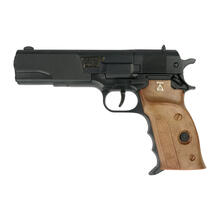 NEU 8-Schuss-Pistole Powerman, Kunststoff, schwarz mit braunem, Handstück - Polizei- oder Agenten-Pistole