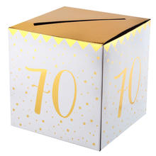 NEU Geldbox 70. Geburtstag, gold-weiß, 20x20x20 cm