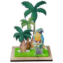 SALE Tischdeko Palmen & Papagei aus Holz, 16x9x23 cm