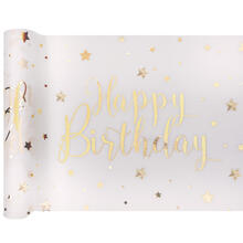 NEU Tischlufer Happy Birthday wei-gold, 30cm x 5m