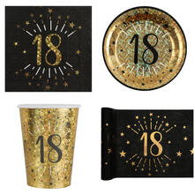 NEU Geburtstags-Serie Schwarz-Gold Happy Birthday 18 - Teller, Servietten, Becher & Deko