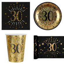 NEU Geburtstags-Serie Schwarz-Gold Happy Birthday 30 - Teller, Servietten, Becher & Deko