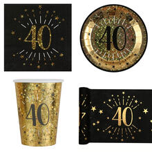 NEU Geburtstags-Serie Schwarz-Gold Happy Birthday 40 - Teller, Servietten, Becher & Deko
