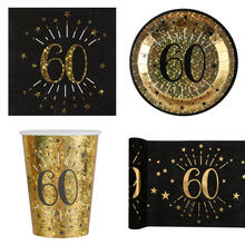 NEU Geburtstags-Serie Schwarz-Gold Happy Birthday 60 - Teller, Servietten, Becher & Deko