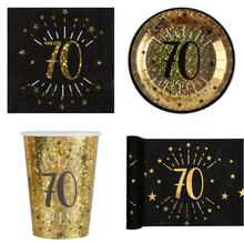 NEU Geburtstags-Serie Schwarz Gold Happy Birthday 70 - Teller, Servietten, Becher & Deko