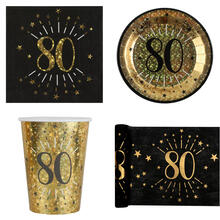 NEU Geburtstags-Serie Schwarz-Gold Happy Birthday 80 - Teller, Servietten, Becher & Deko