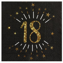 NEU Servietten Happy Birthday 18, schwarz-gold, 10 Stck, ca. 33 x 33cm