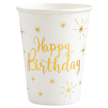 NEU Papp-Becher Happy Birthday wei-metallic-gold, 10 Stck, ca. 266ml
