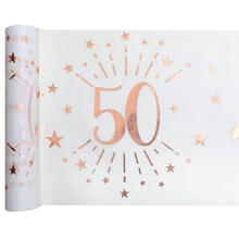 NEU Tischlufer Happy Birthday 50, wei-ros-gold, 30cm x 5m