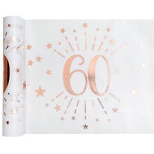 NEU Tischläufer Happy Birthday 60, weiß-rosé-gold, 30cm x 5m
