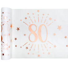 NEU Tischläufer Happy Birthday 80, weiß-rosé-gold, 30cm x 5m