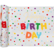 NEU Tischlufer Happy Birthday bunt-metallic, 28cm x 3m